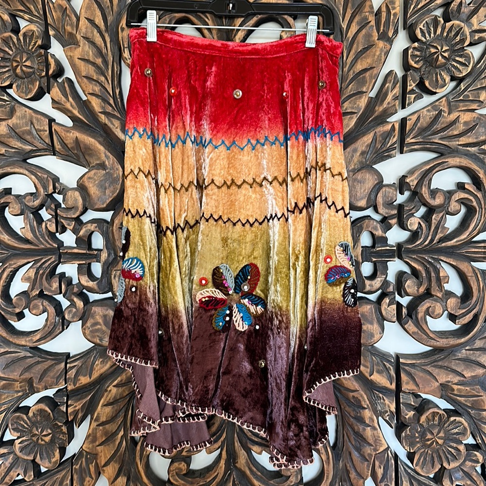 Crushed Velvet Skirt - BOHO - Festival Attire - Bohemian Skirt - Floral Skirt
